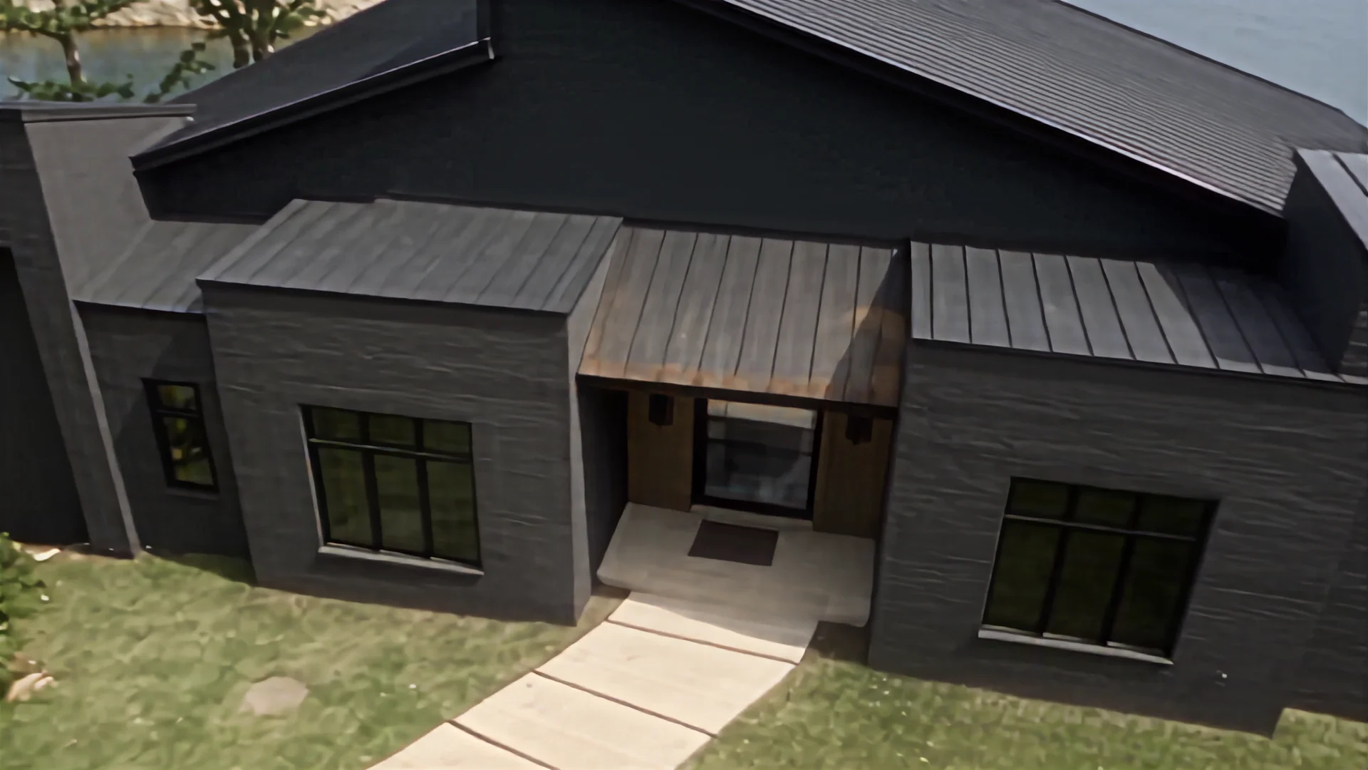 Architectural visualization of the lakefront home: the finished exterior.